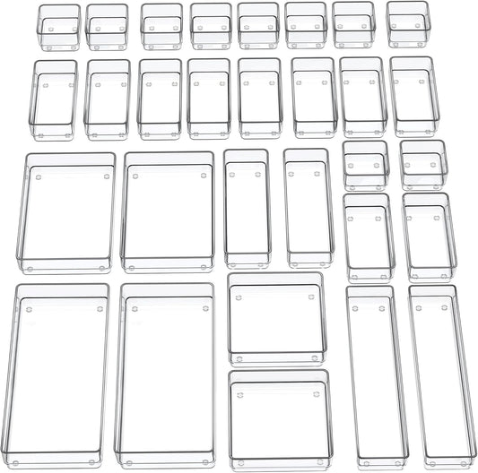SMARTAKE 30-Piece Drawer Organizer with Non-Slip Silicone Pads, 7-Size Desk Drawer Organizer Trays