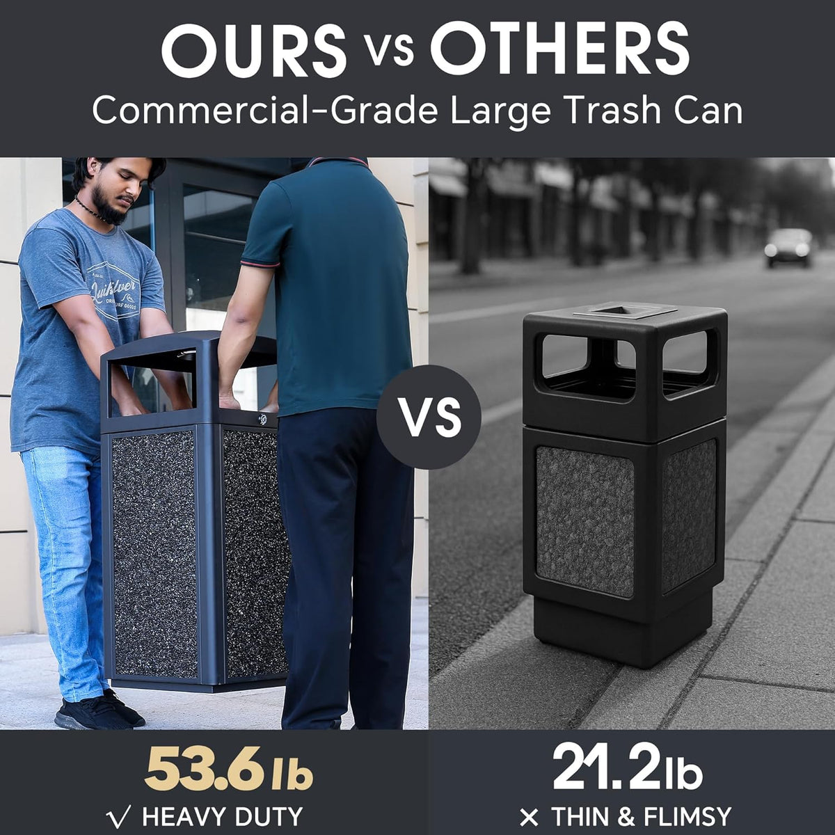 Commercial Metal Outdoor Trash Can with Lid, Lockable Outdoor Garbage Can with Nature Stone Panels