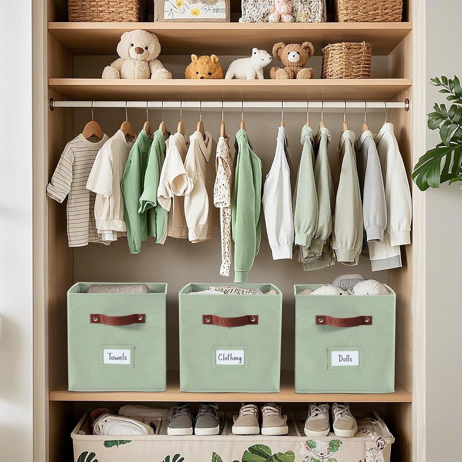DECOMOMO Storage Bins, Cube Storage Bin with Labels, Fabric Storage Cubes for Shelves (10.5" x 11"