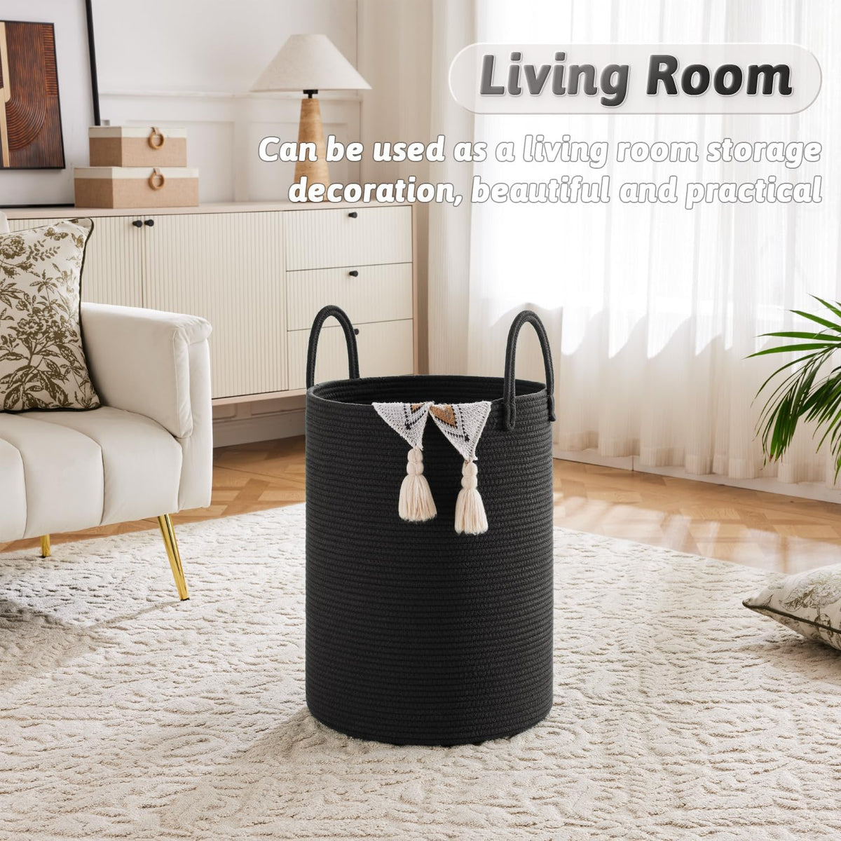Laundry Basket,Woven Cotton Rope Laundry Hamper,100L for Decorative Storage of Dirty Clothes,Toys