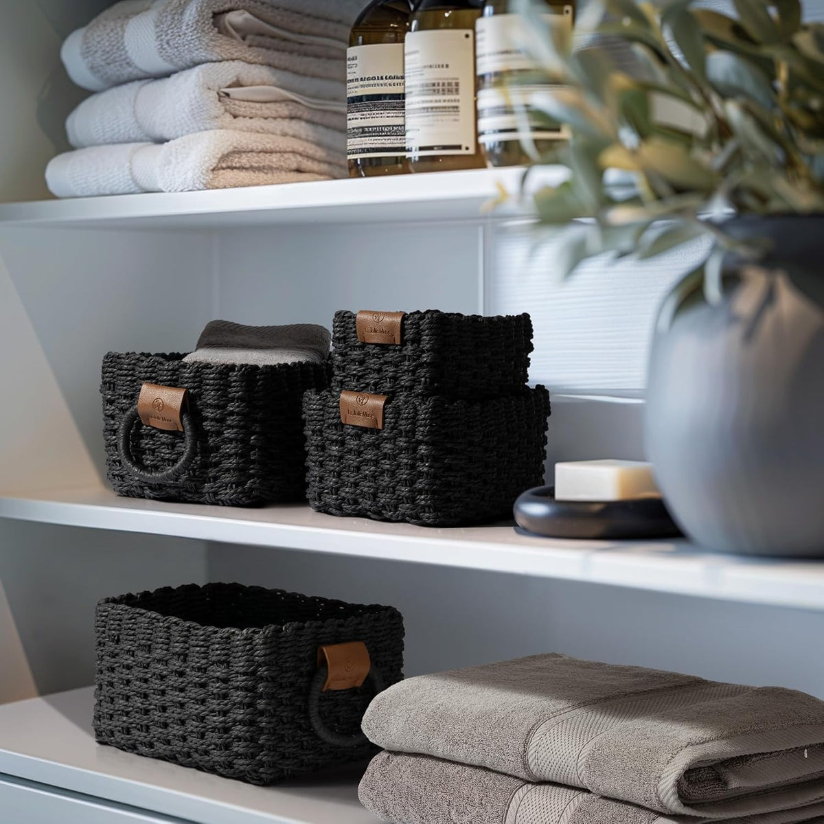 LA JOLIE MUSE Small Wicker Baskets for Organizing, Recycled Paper Rope Storage Basket Container