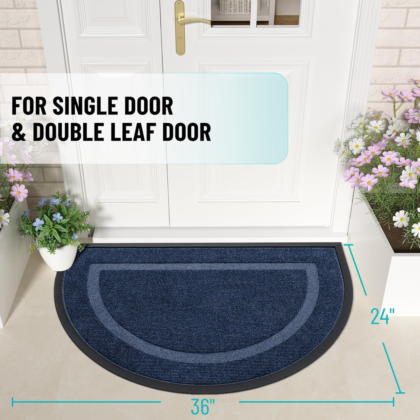 OLANLY Half Circle Door Mat Indoor Outdoor Entrance Welcome, Waterproof All-Season, All-Weather