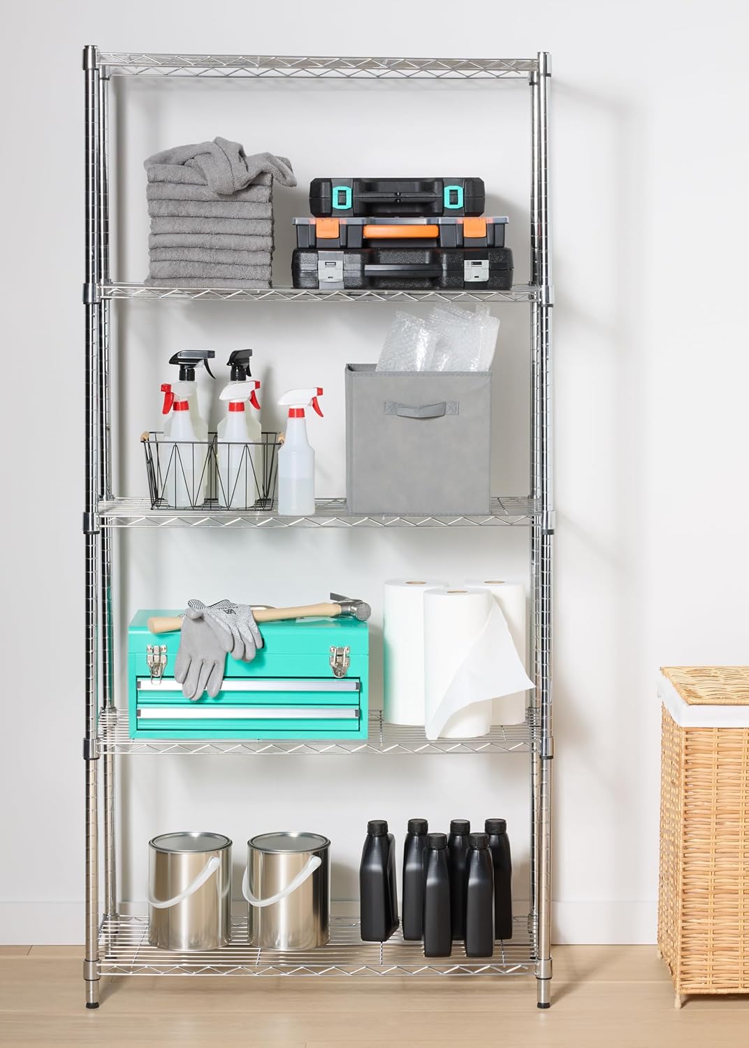 Amazon Basics 5-Shelf Adjustable Heavy Duty Steel Wire Rack Storage Shelving Organizer for Kitchen