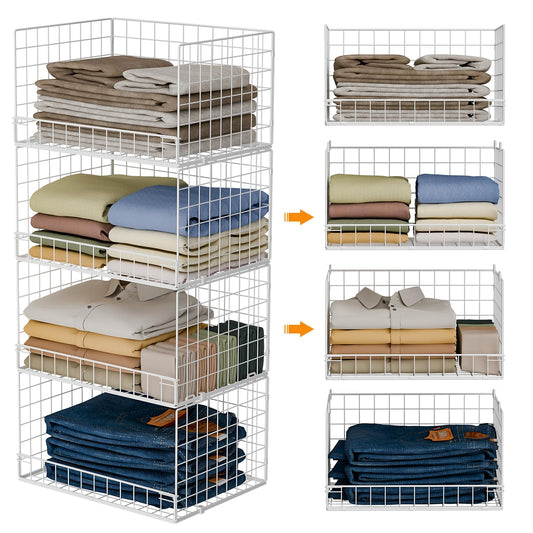 Yociyoga 4-Tier Stackable Closet Organizers and Storage Basket, Foldable Closet Shelf Organizer