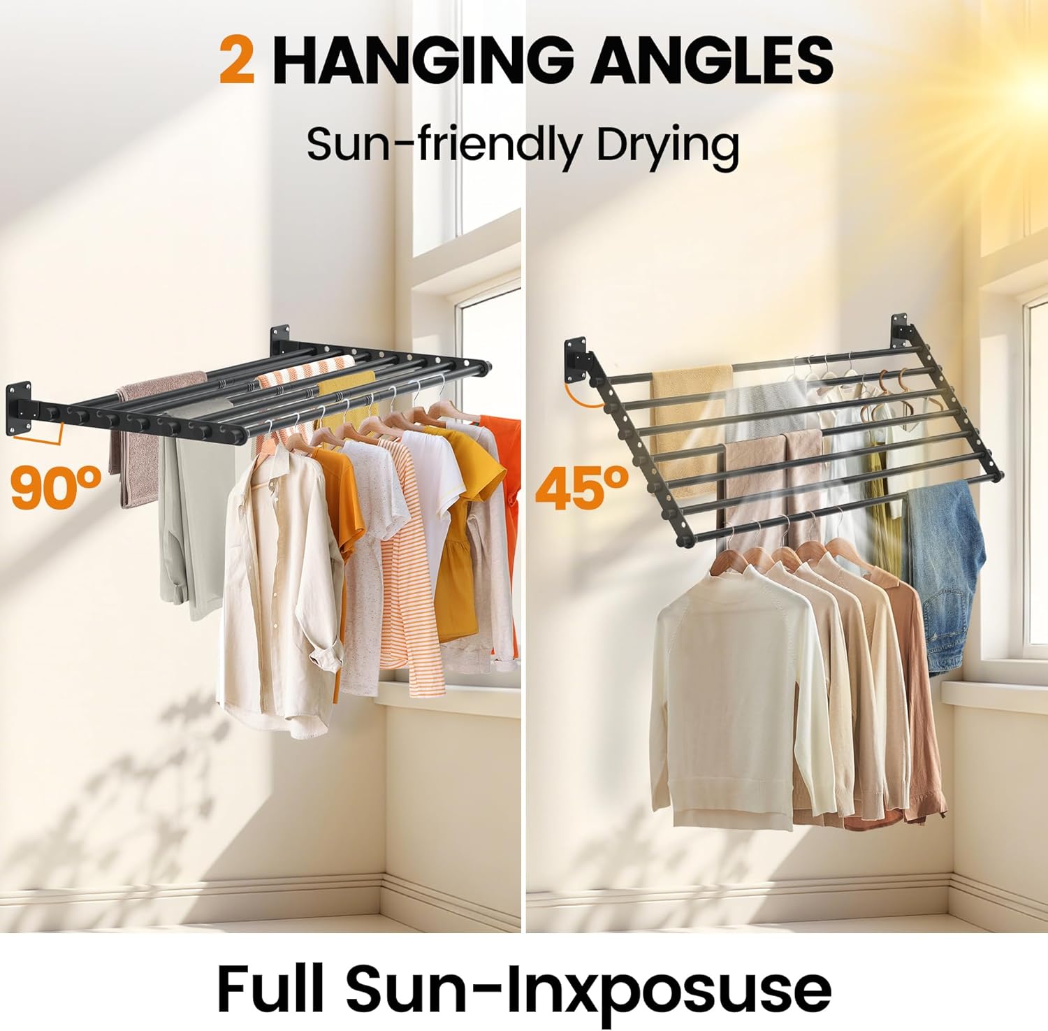 Wall Mounted Clothes Drying Rack 43 Inch – Foldable Laundry Drying Rack for Wall Mount, Space