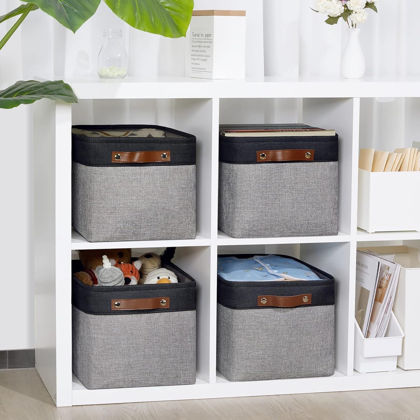 DULLEMELO Canvas Storage Bin with Handles, Fabric Bins for Shelves, Bedroom, Office,Nursery,Fabric