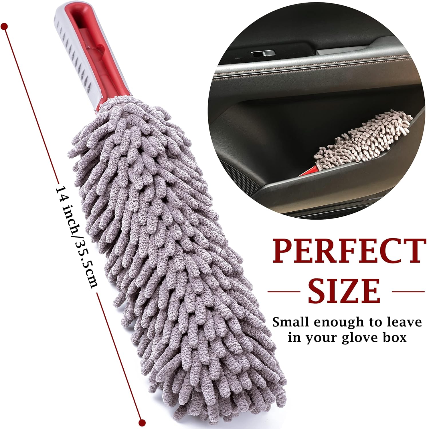 Car Duster Interior by TAKAVU, 360° Microfiber Fingers, Unbreakable Comfort Handle, Lint and