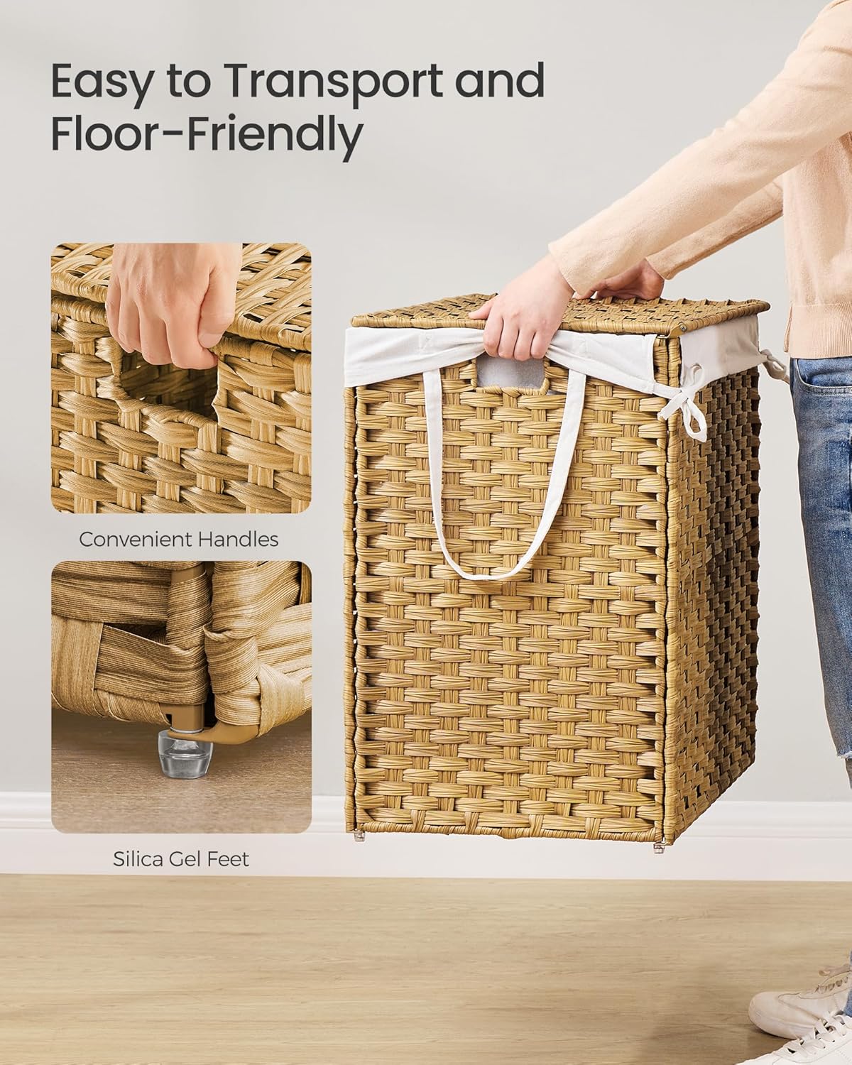 SONGMICS Laundry Hamper with Lid, 52.8 Gallon (200 L) Synthetic Rattan Clothes Laundry Basket with