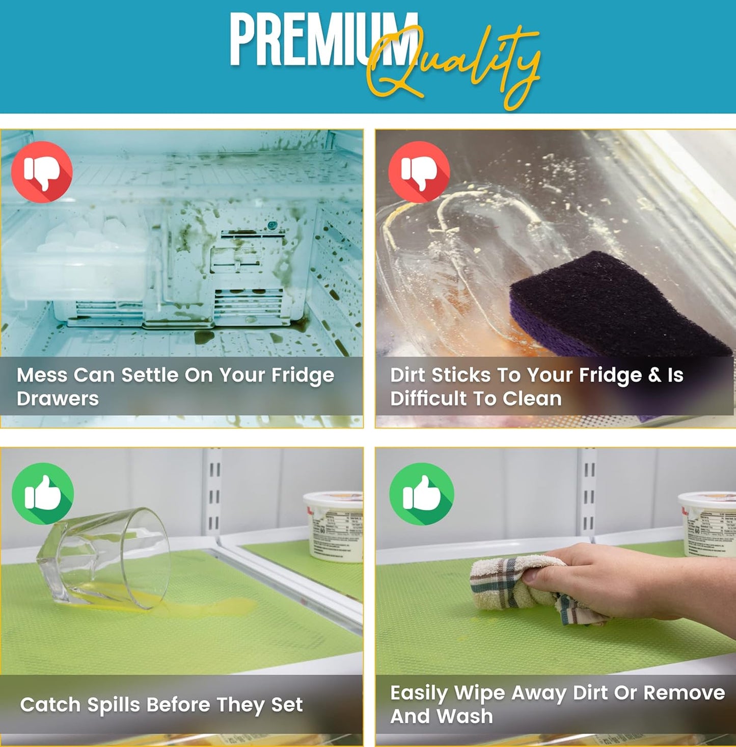 Refrigerator Liners for Shelves (12 Pack) by Linda’s Essentials - Non-Adhesive Shelf or Drawer