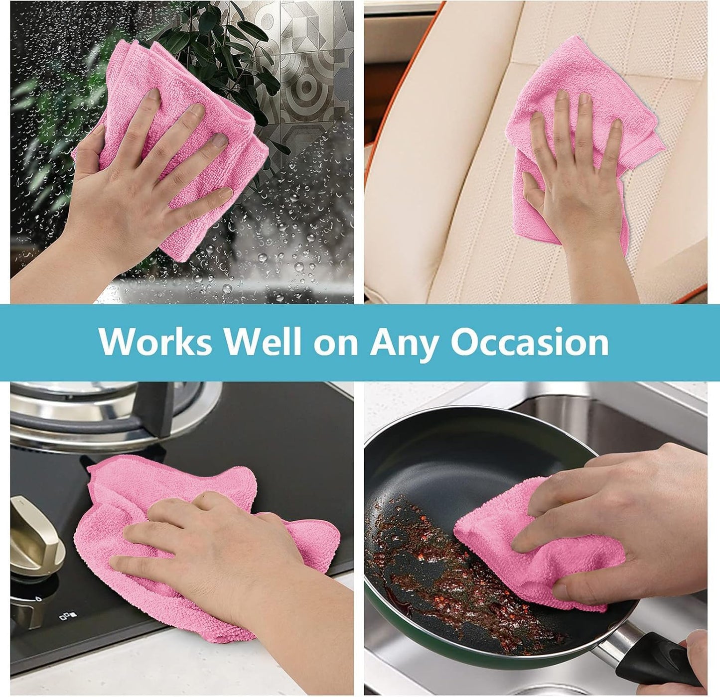 HOMEXCEL Pink Microfiber Cleaning Cloth, 50 Pack Cleaning Towels for Kitchen, Lint Free