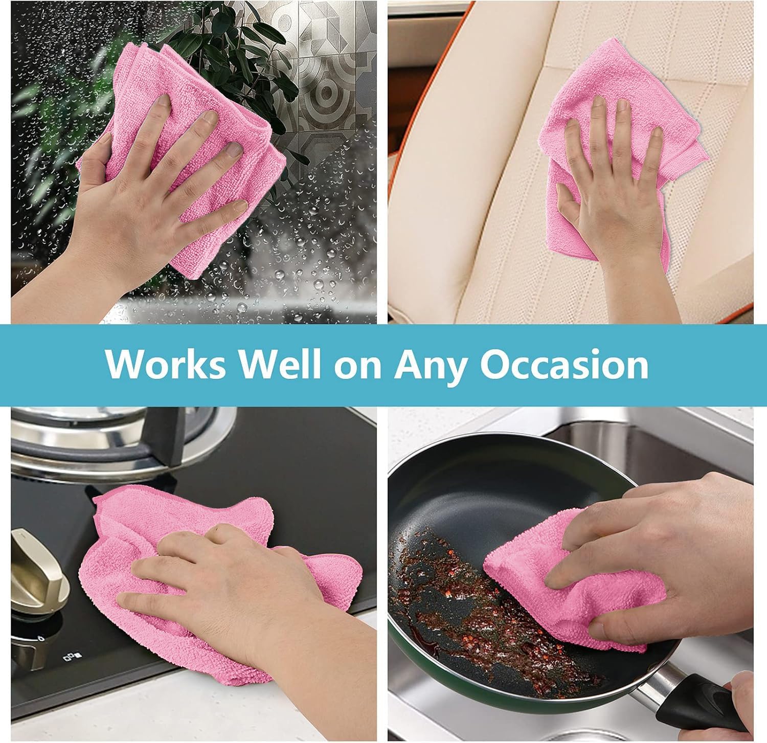 HOMEXCEL Pink Microfiber Cleaning Cloth, 50 Pack Cleaning Towels for Kitchen, Lint Free
