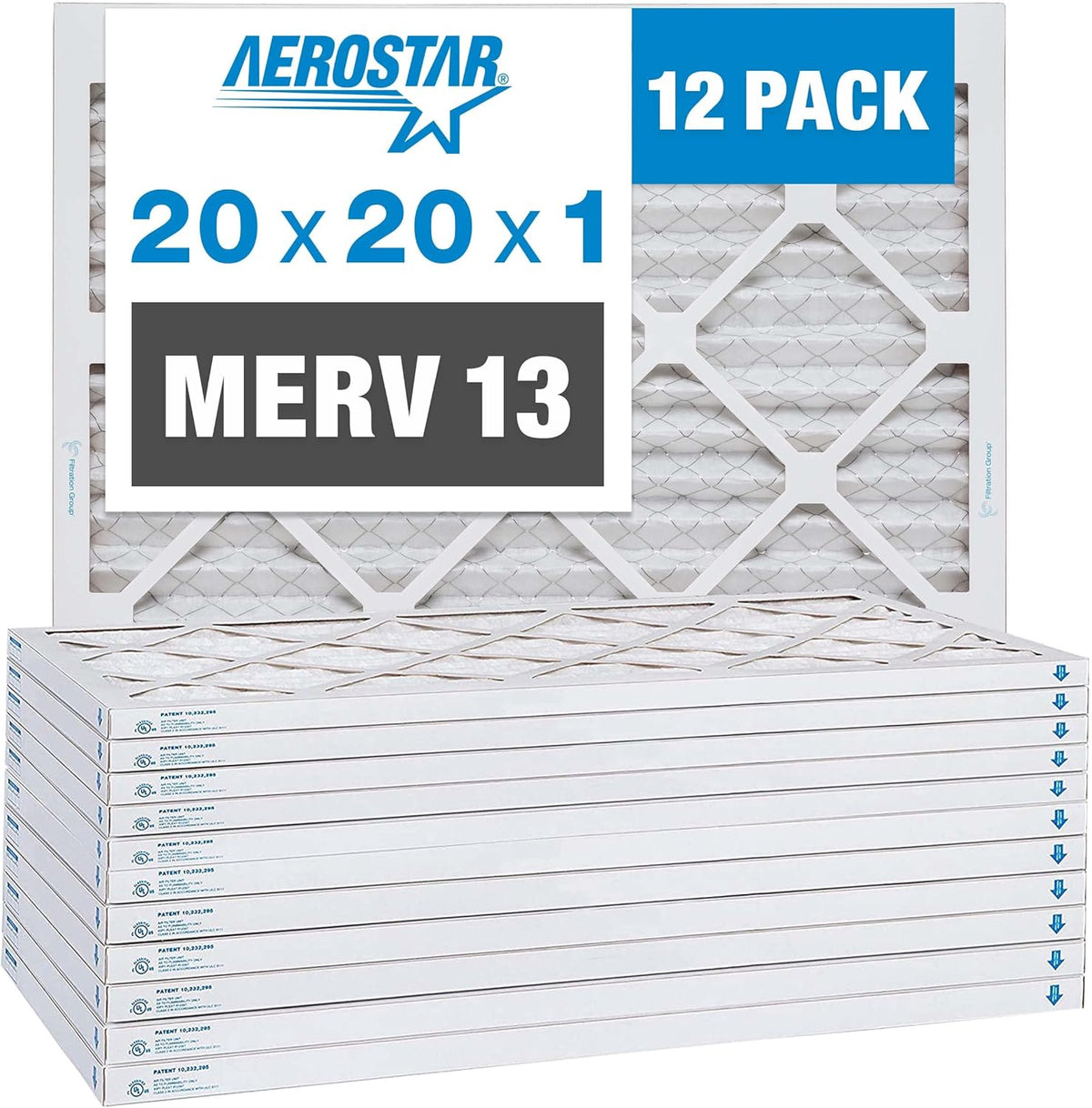 Aerostar 20x20x1 MERV 13-12 Count - Pleated Furnace & Air Conditioner Filters - Removes Bacteria