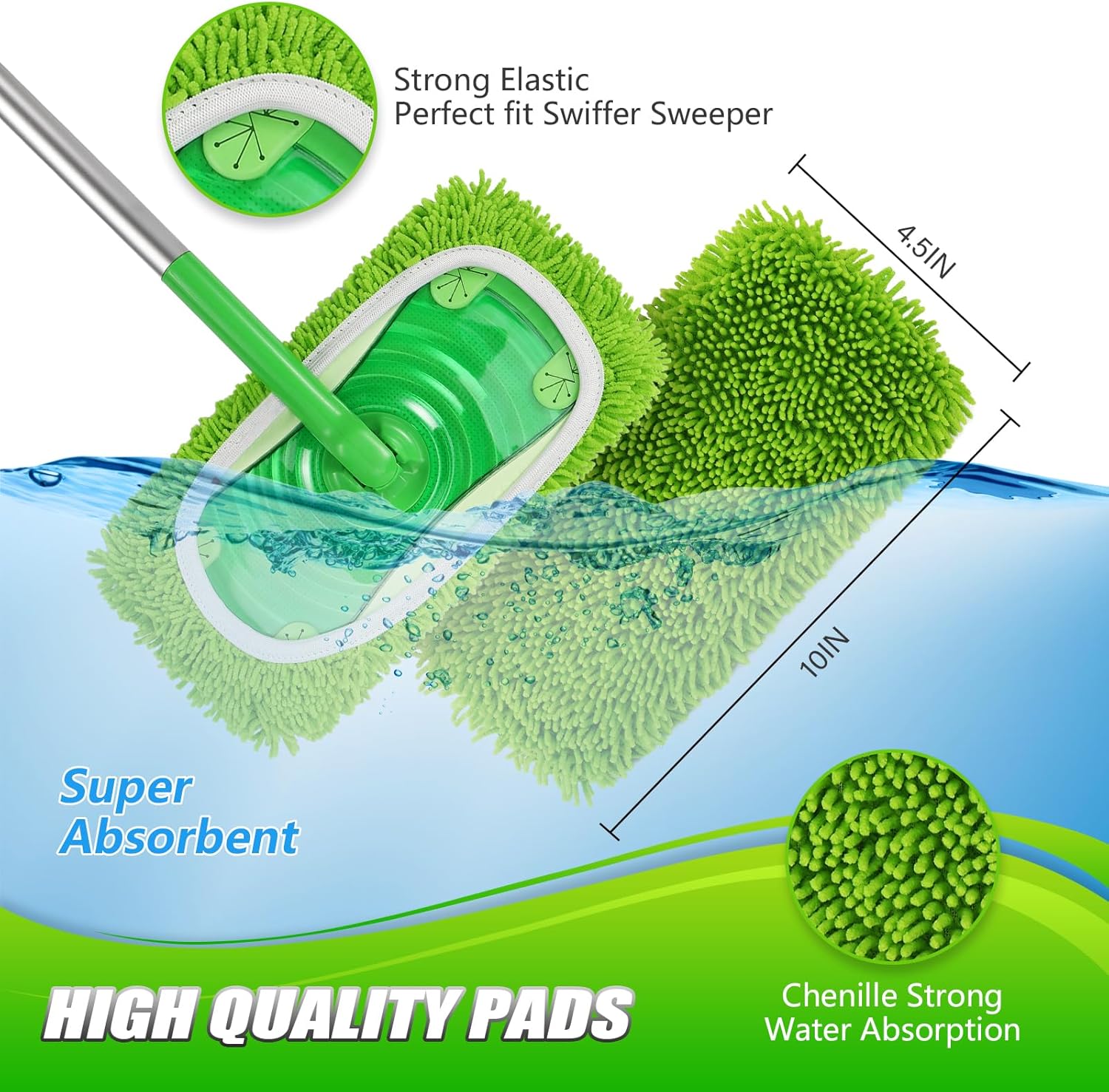 Set of 4 Reusable Microfiber Mop Pads Compatible with Swiffer Sweeper, Dry Sweeping Cloths