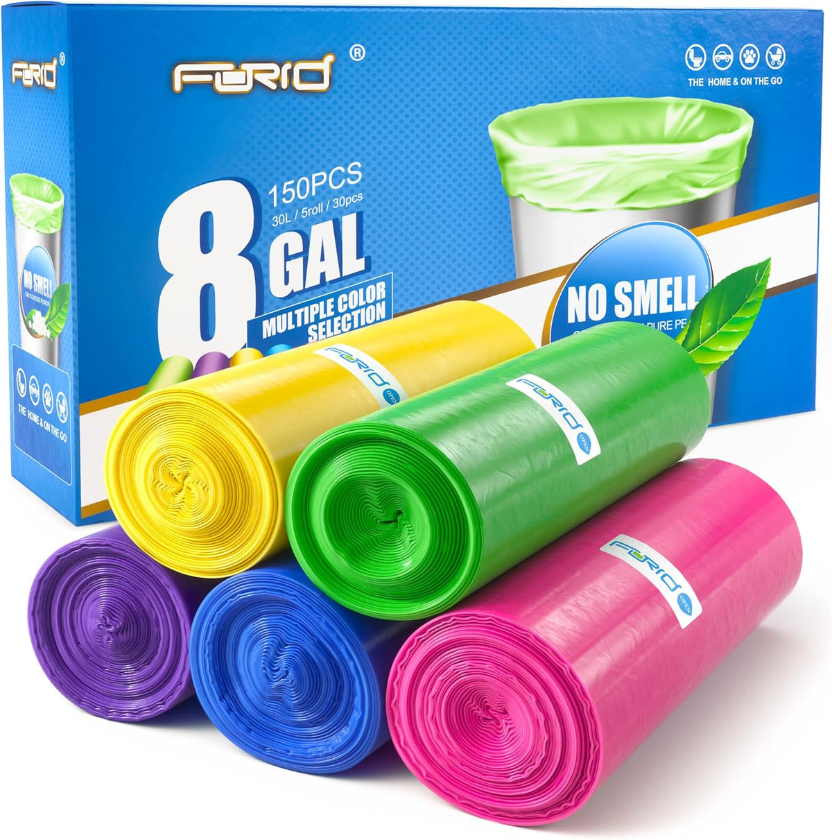 FORID 8 Gallon Trash Bags Multi Colored - Extra Thick Garbage Bags Unscented, Strong Plastic Waste