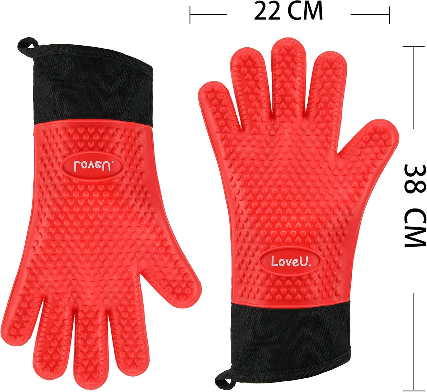 Kitchen Oven Gloves - Dual-Layer Heat Resistant Grilling Gloves, Silicone Oven Mitts with 5