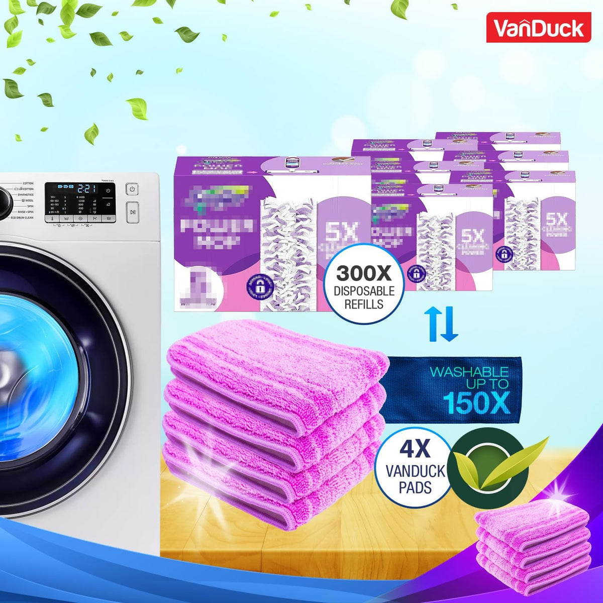 VanDuck Reusable Mop Pads Compatible with Swiffer PowerMop (6 Pack) - Multi-Surface Mopping Pad