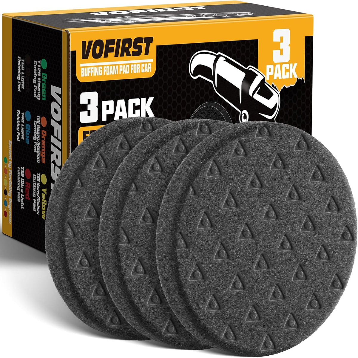 6 Inch Buffing Polishing Pads - 3Pcs Black Light Cut Pad - 6.5 Inch Face for 6 Inch 150mm Backing
