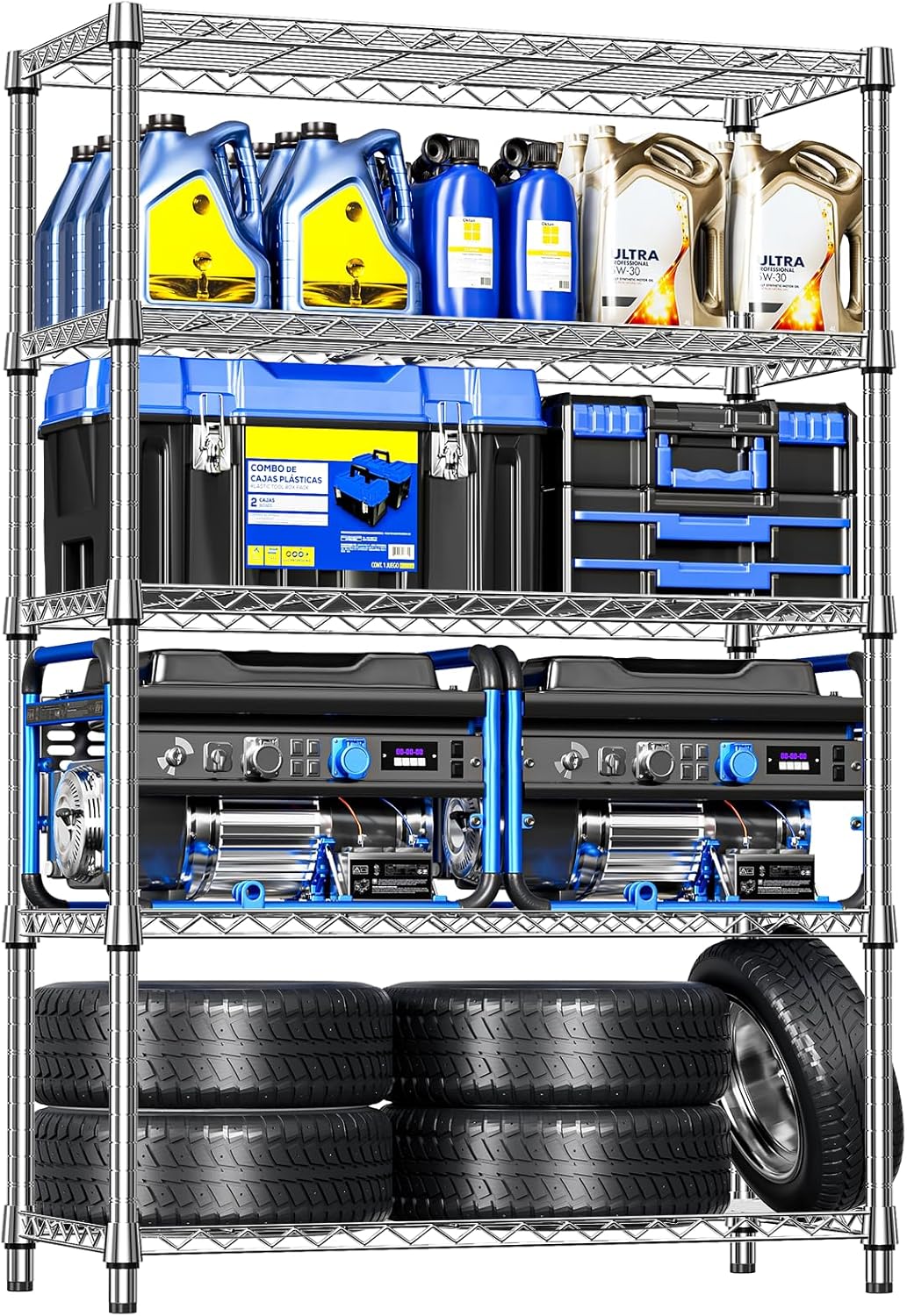 IZEUK 6 Tiers Garage Shelving Wide Storage Shelves Metal Shelves Heavy Duty Adjustable Utility