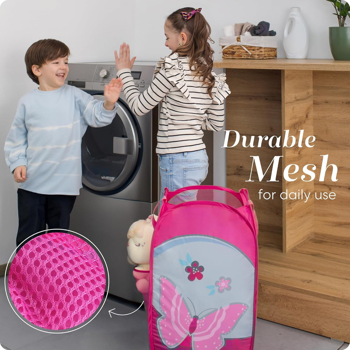 Handy Laundry Collapsible Mesh Pop Up Hamper with Wide Opening and Side Pocket - Breathable
