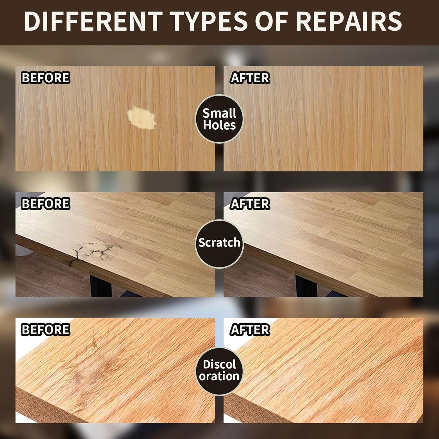 Wood Repair Kit, 13Pcs Wood Filler Repair kit, Wood Scratch Repair for Wooden Furniture, Floor