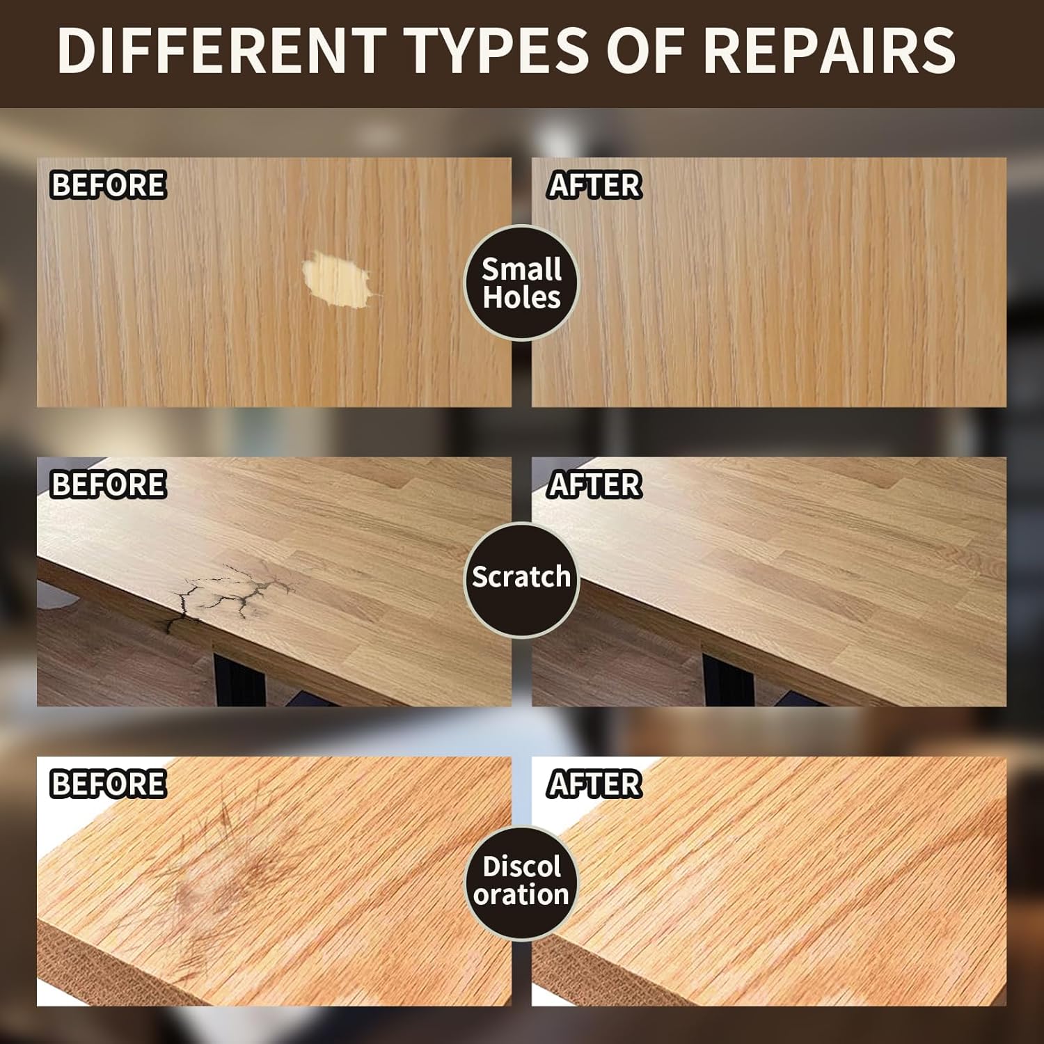 Wood Repair Kit, 13Pcs Wood Filler Repair kit, Wood Scratch Repair for Wooden Furniture, Floor