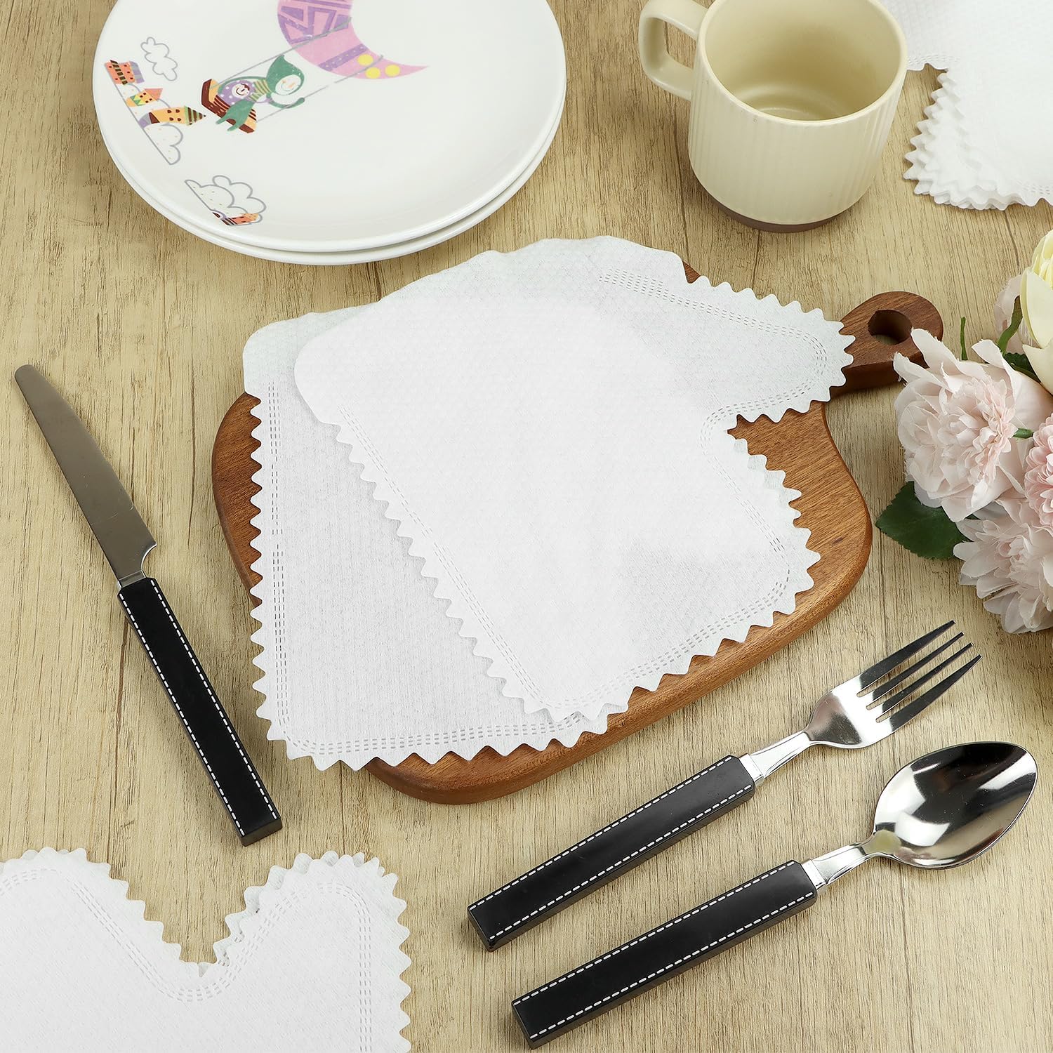 QWORK White Microfiber Dusting Gloves, 60 Pieces Dusting Mitt, Wipes Feather Dusters, Dual-Sided