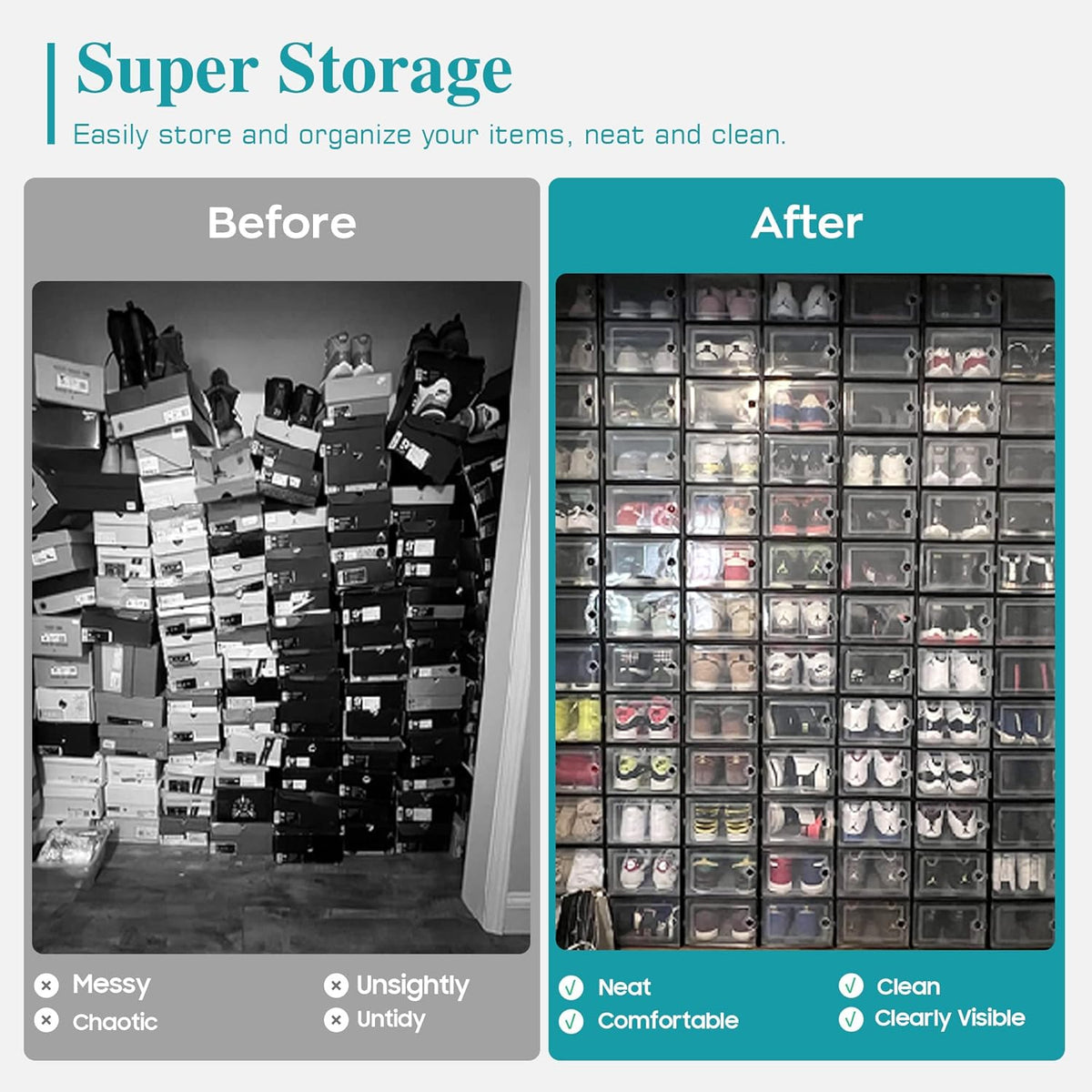 Kuject Large Shoe Organizers Storage Boxes for Closet, 12 Pack Clear Plastic Stackable Storage Bins