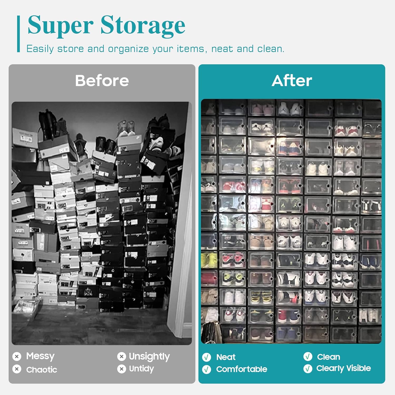 Kuject Large Shoe Organizers Storage Boxes for Closet, 12 Pack Clear Plastic Stackable Storage Bins