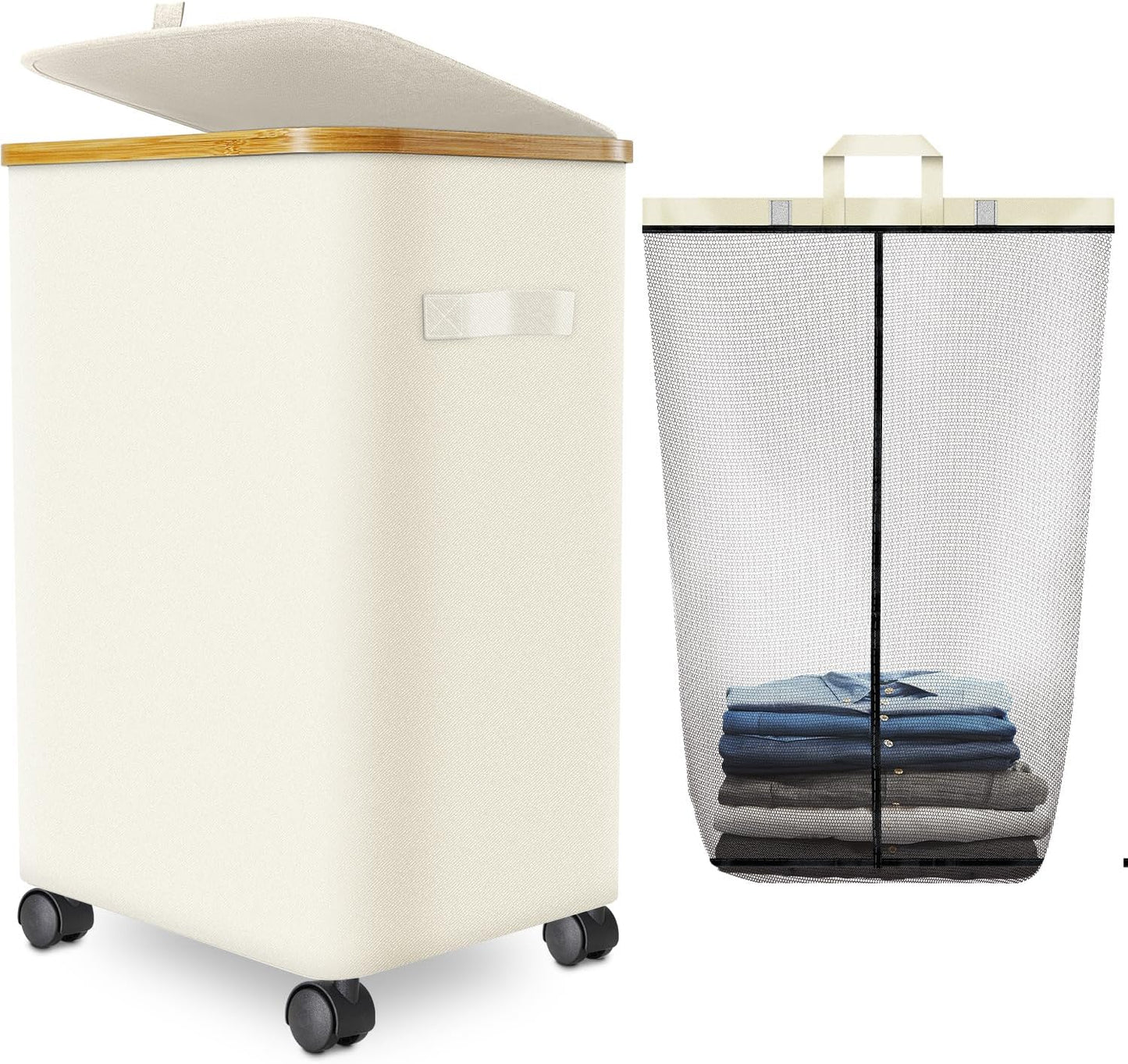 Laundry Hamper with Wheels,20 Gal (75L) Laundry Basket with lid Rolling Clothes Hamper Foldable