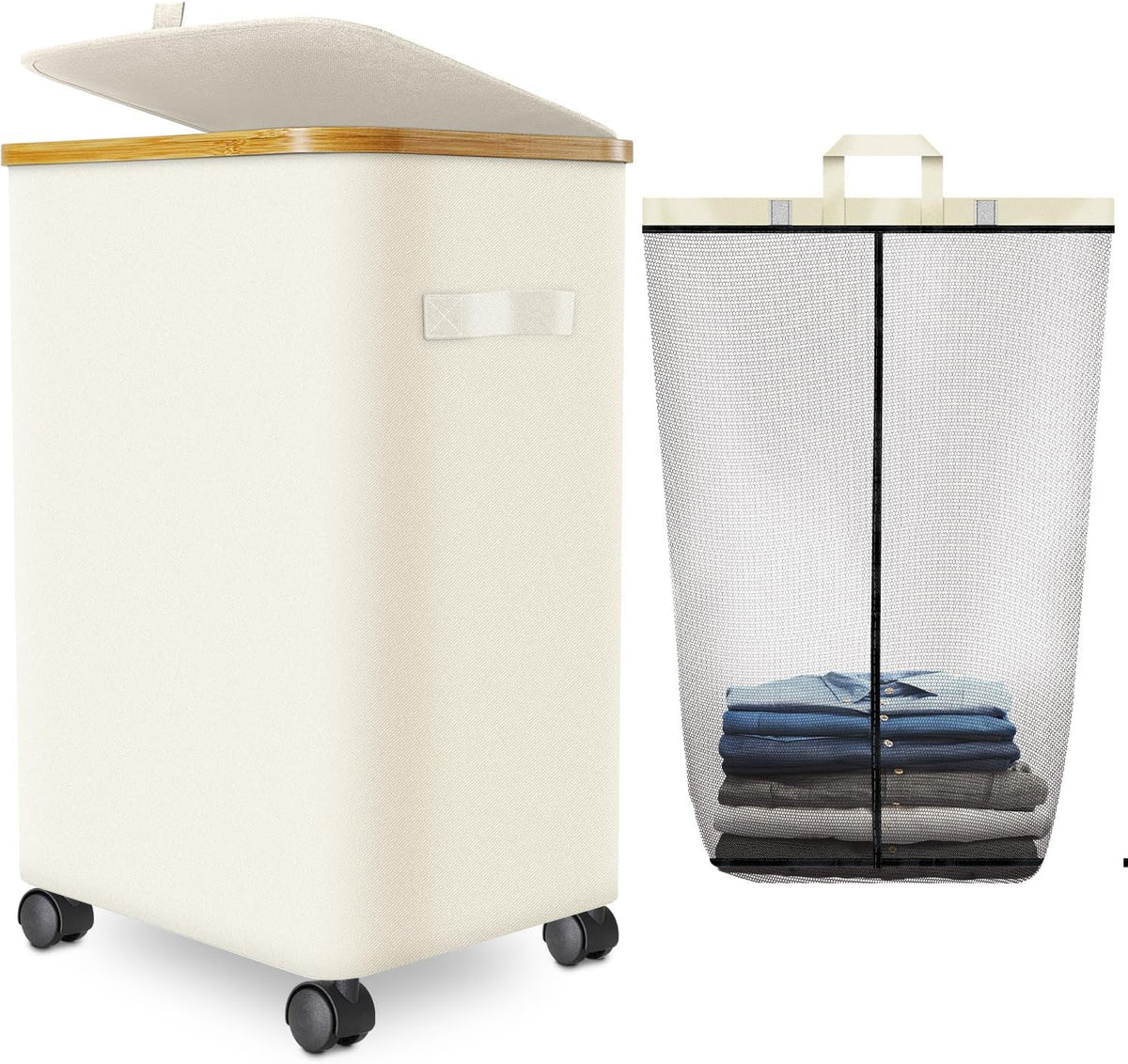 Laundry Hamper with Wheels,20 Gal (75L) Laundry Basket with lid Rolling Clothes Hamper Foldable