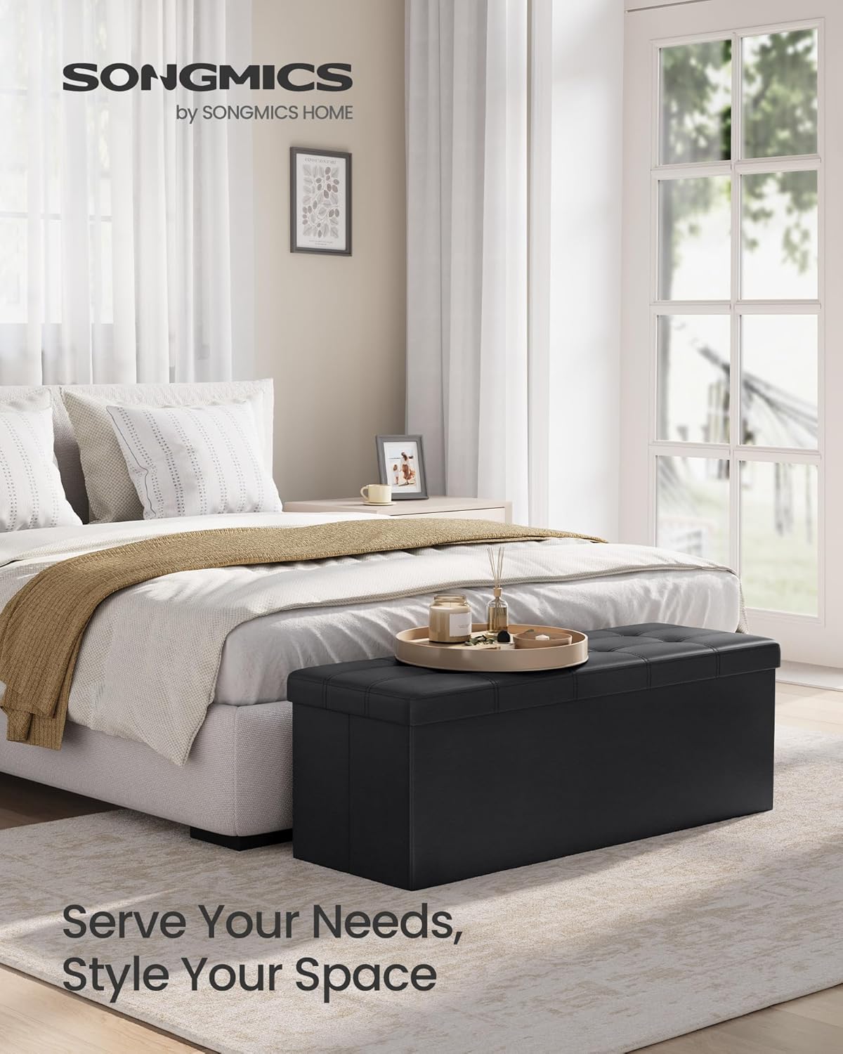 SONGMICS MAZIE Collection - 43 Inches Folding Storage Ottoman Bench, Ottoman with Storage, Foot