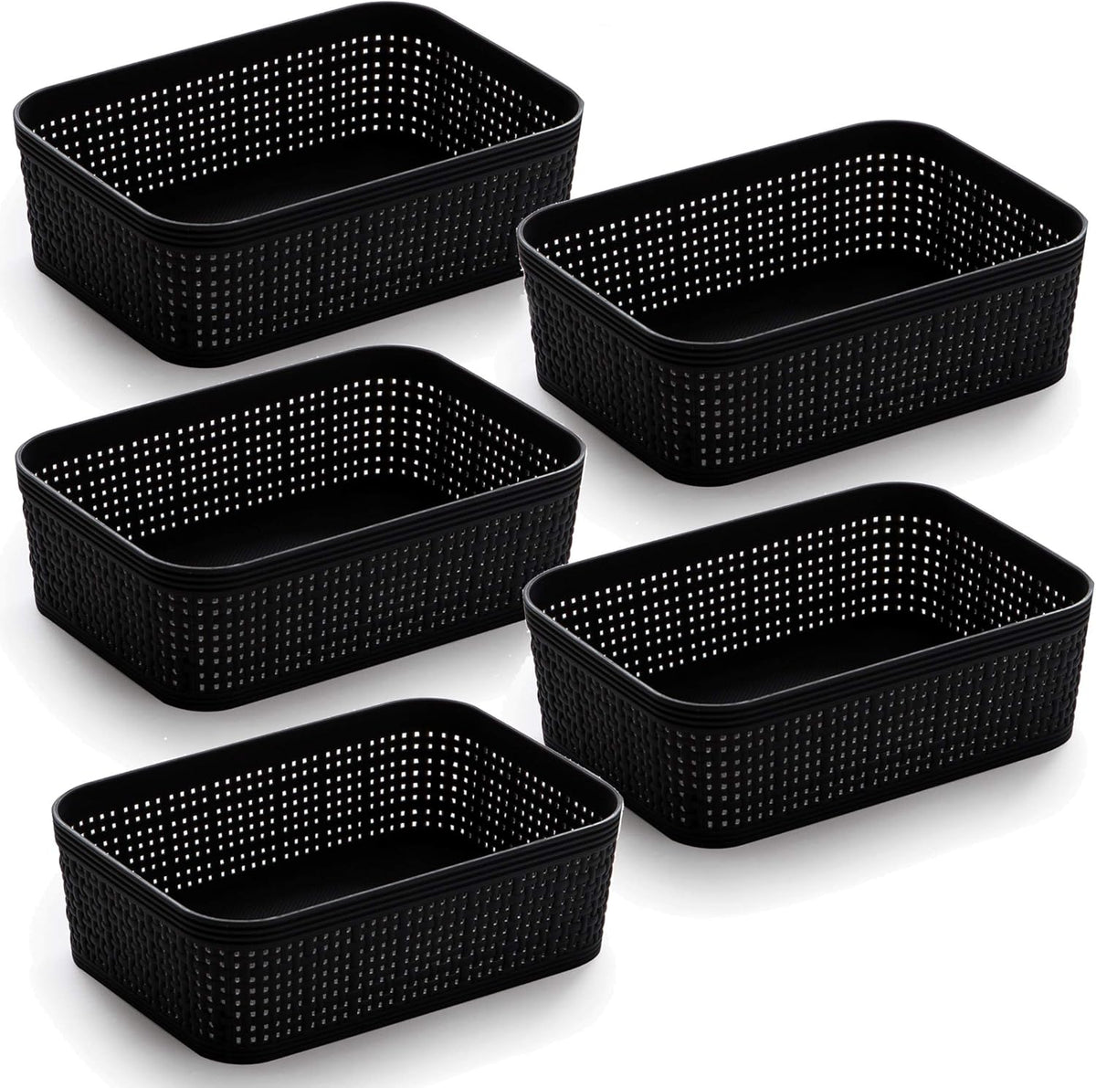BINO | Woven Plastic Basket | XS (Black), 5-Pack | THE JUTE COLLECTION | Home Organization, Space