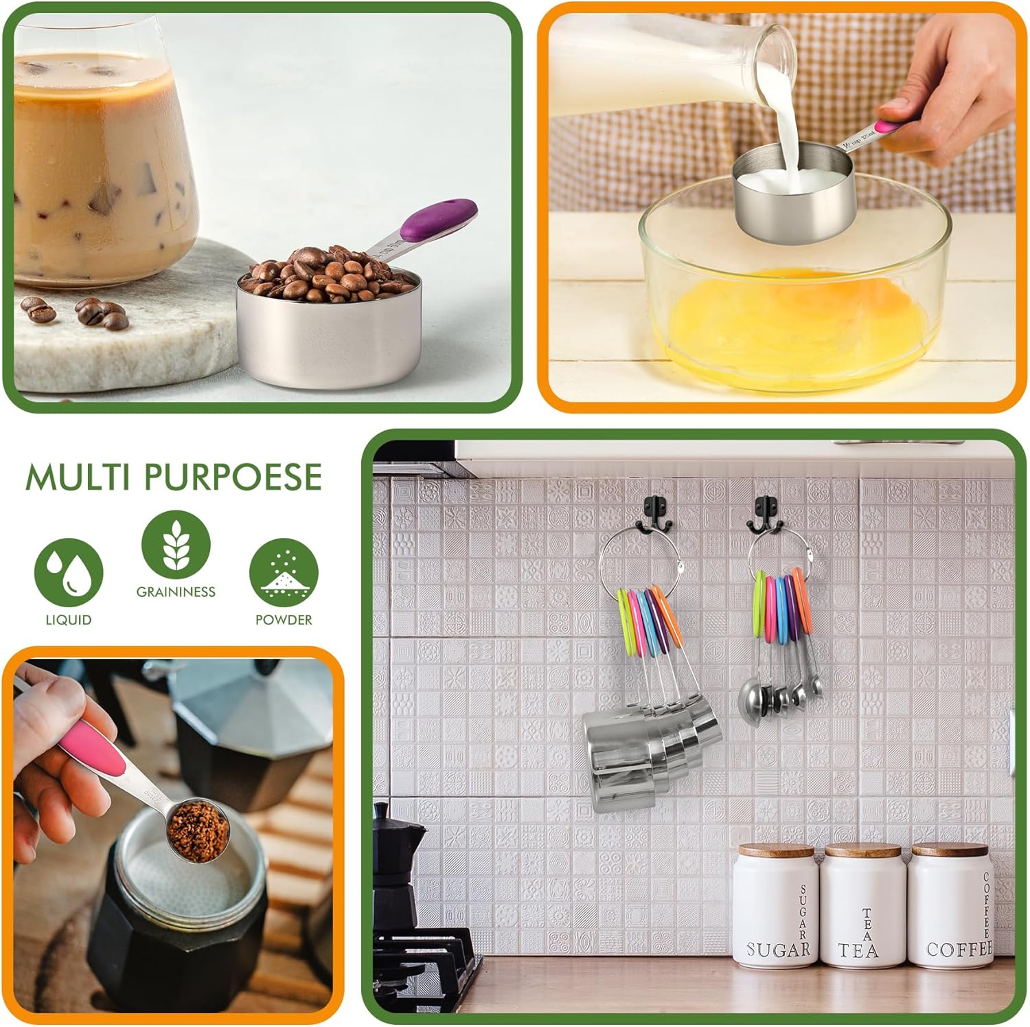 HOTEC 10-Pack Measuring Cups &Spoons Set, Kitchen Gadagets Cooking Baking, Measuring Spoons, Heavy