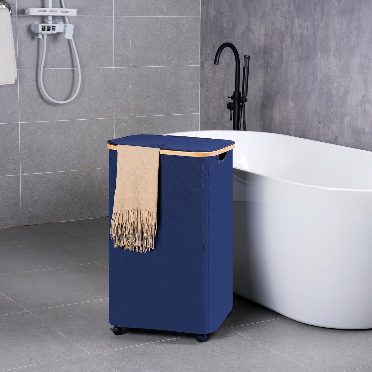 efluky Laundry Basket with Wheels, Tall Rolling Laundry Hamper with Lid and Removable Bag