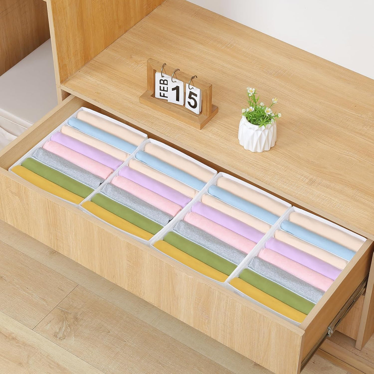4 Packs T-shirt Drawer Organizers for Clothing,8 Grids Compartment Wardrobe Storage Box, Washable