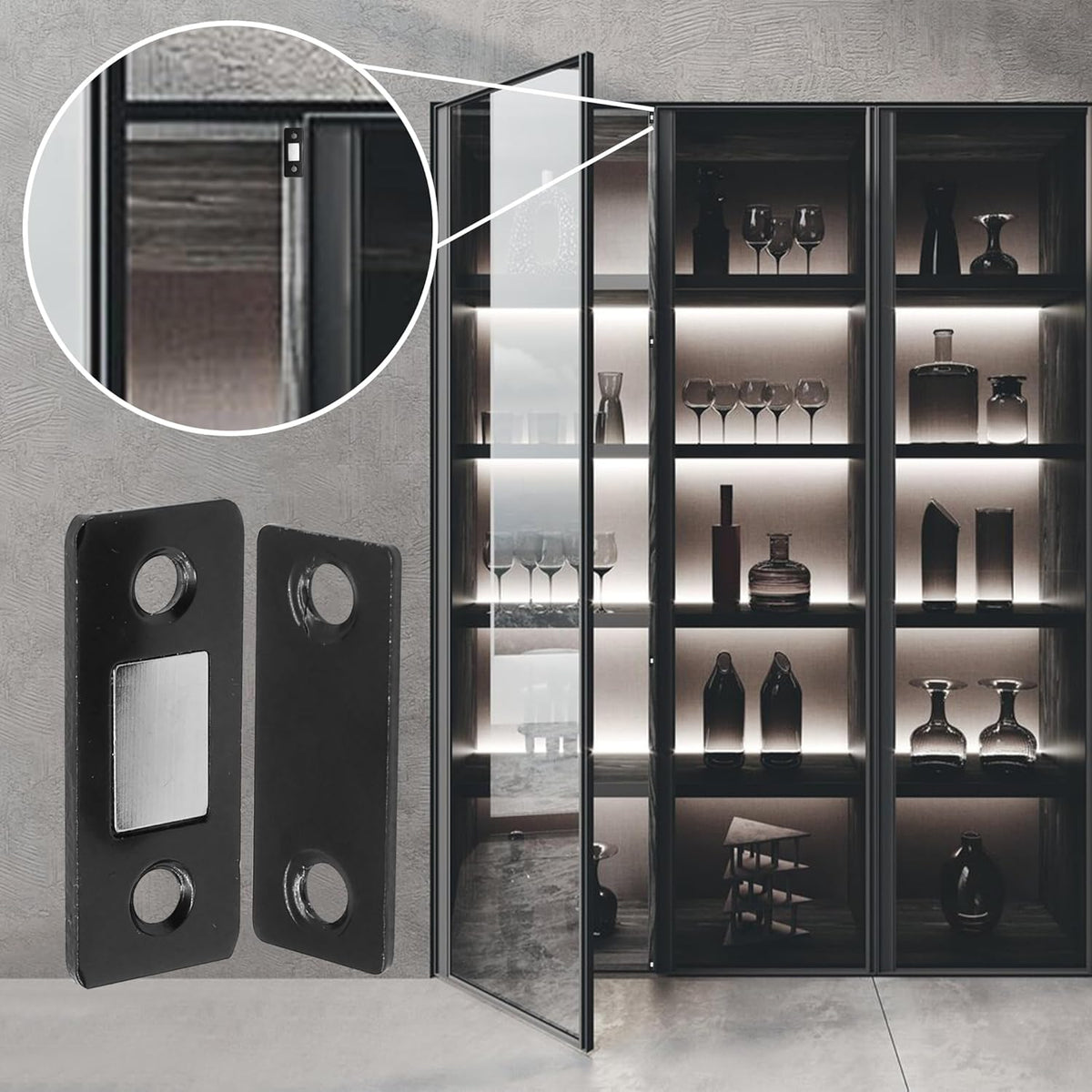 Cabinet Magnetic Catch, 20 Pack Black Ultra Thin Magnetic Cabinet Door Catch, Adhesive Cabinet