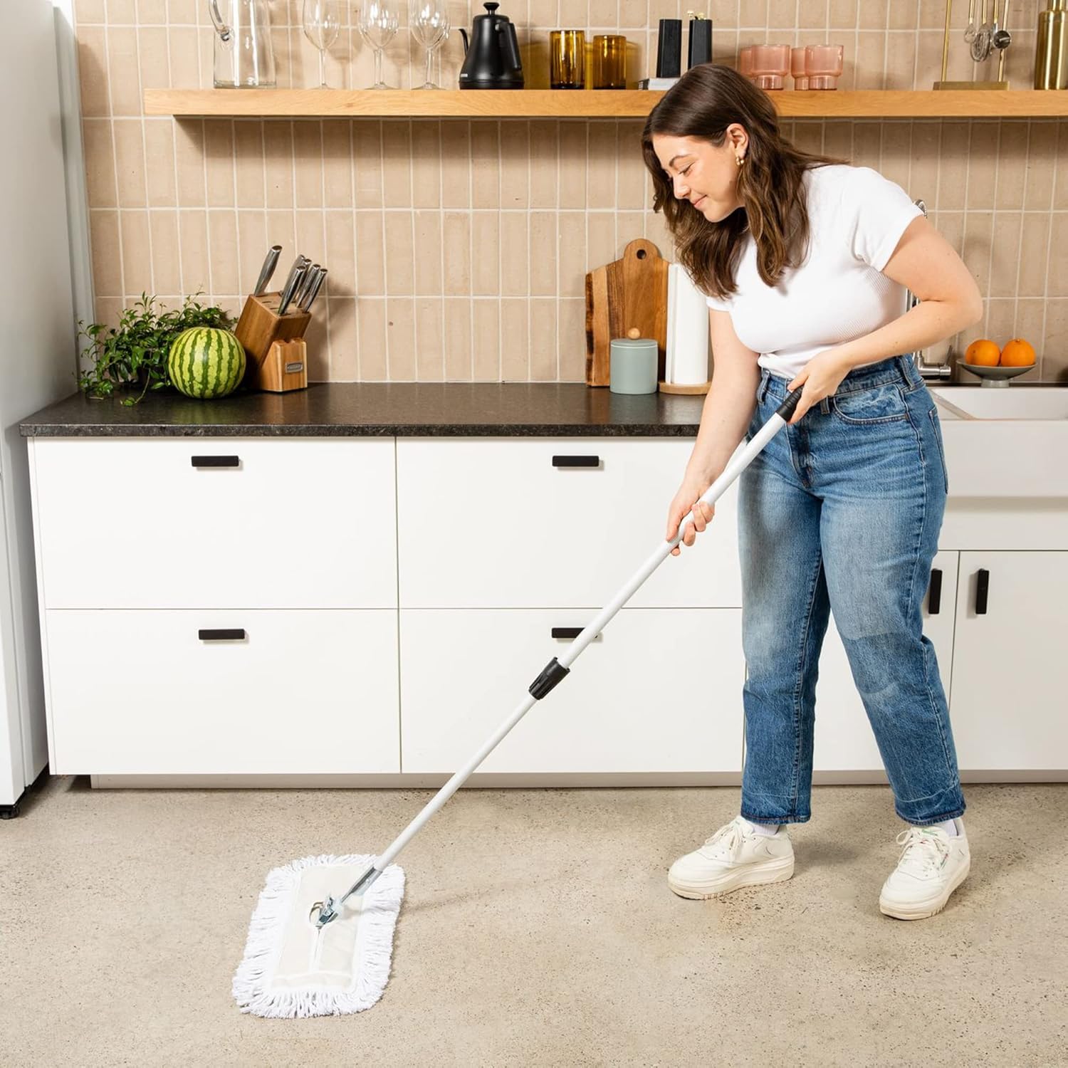 Commercial Dust Mop – 30 Inch Floor Sweeper for Hardwood, Reusable Cotton Mop Head, Extendable