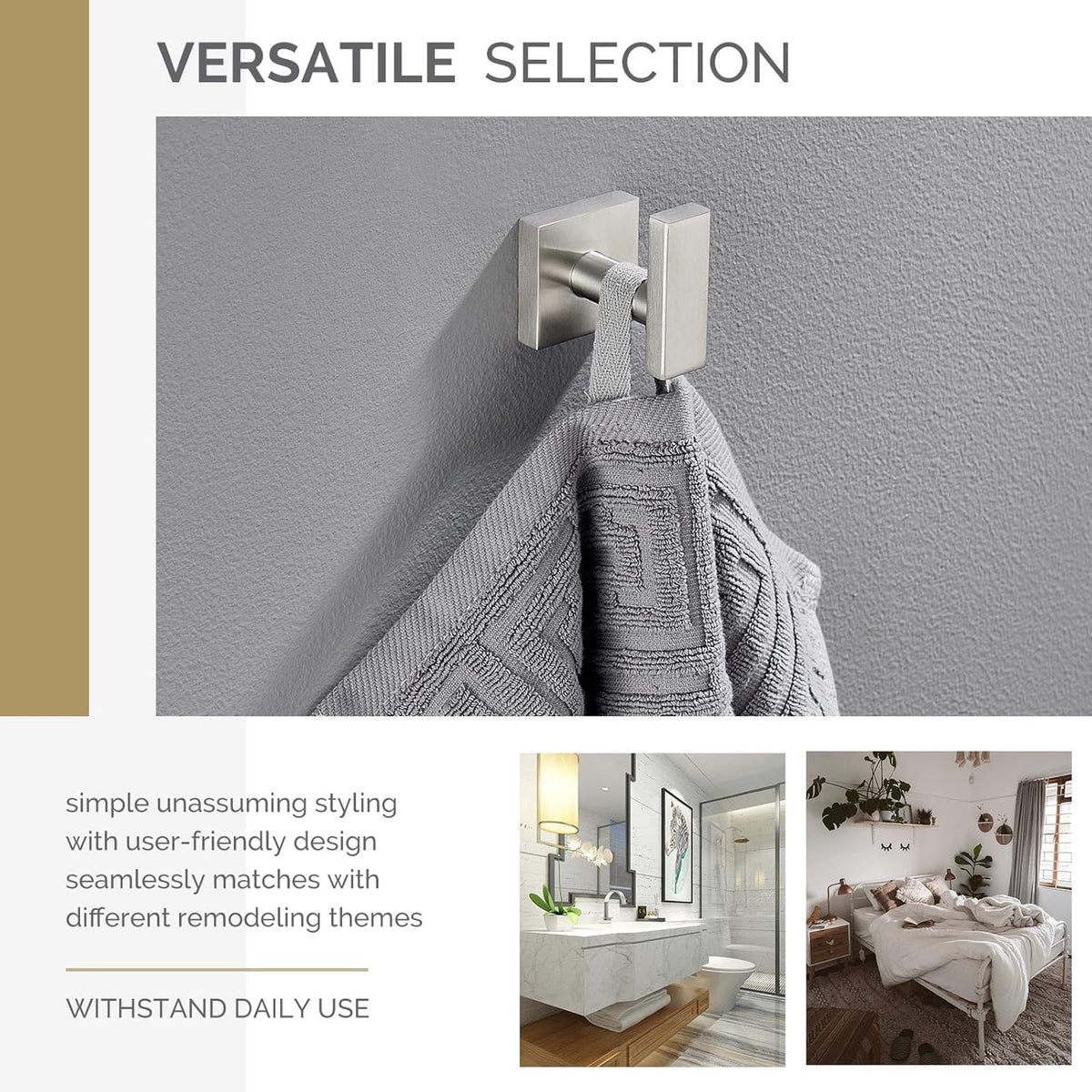 Angle Simple Bathroom Towel Hook, SUS304 Stainless Steel Single Shower Towel Hanger for Wall