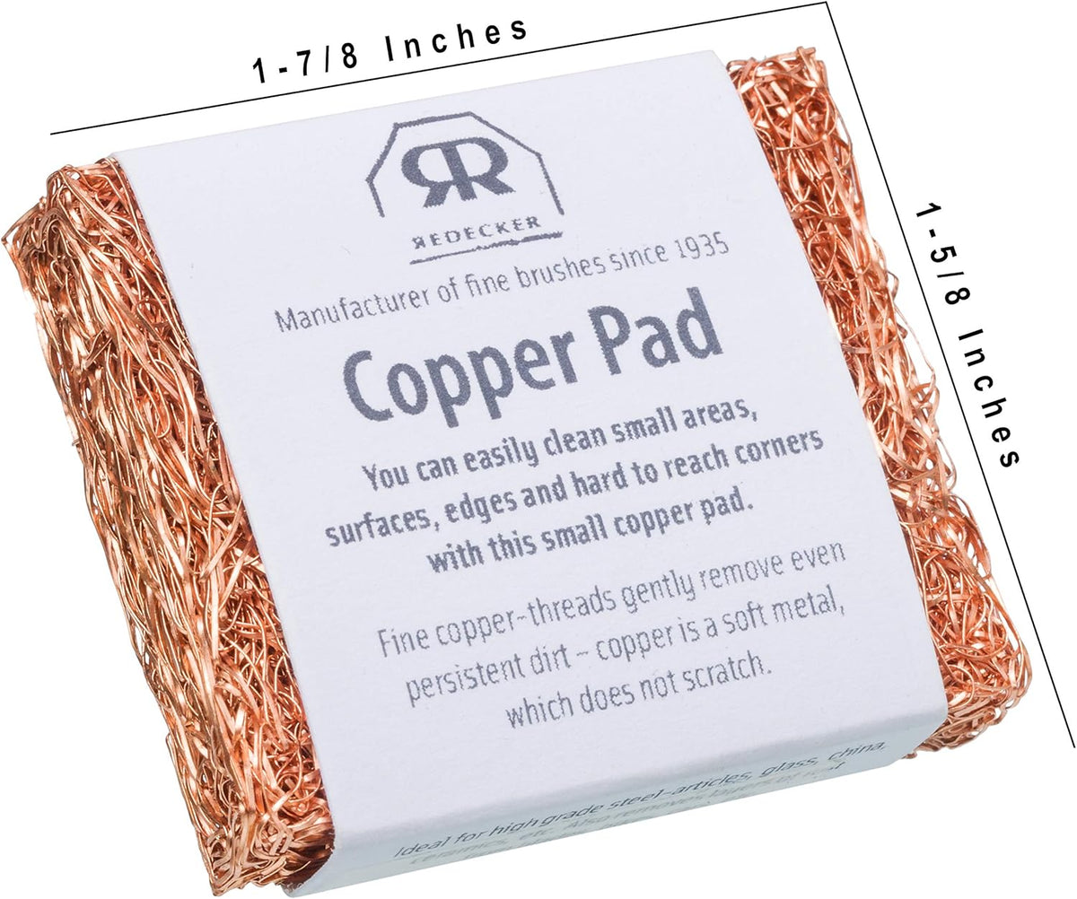 Redecker Copper Thread Mini Scrubber, 2 x 1-5/8 inches, Non-Abrasive Scouring Pad, Scrubber for