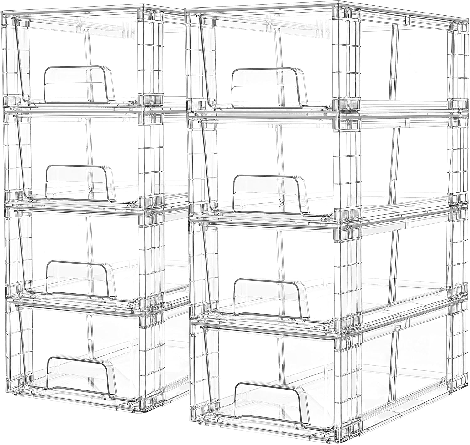 Vtopmart 8 Pack Stackable Storage Drawers,Clear Acrylic Drawer Organizers with Handles, Easily