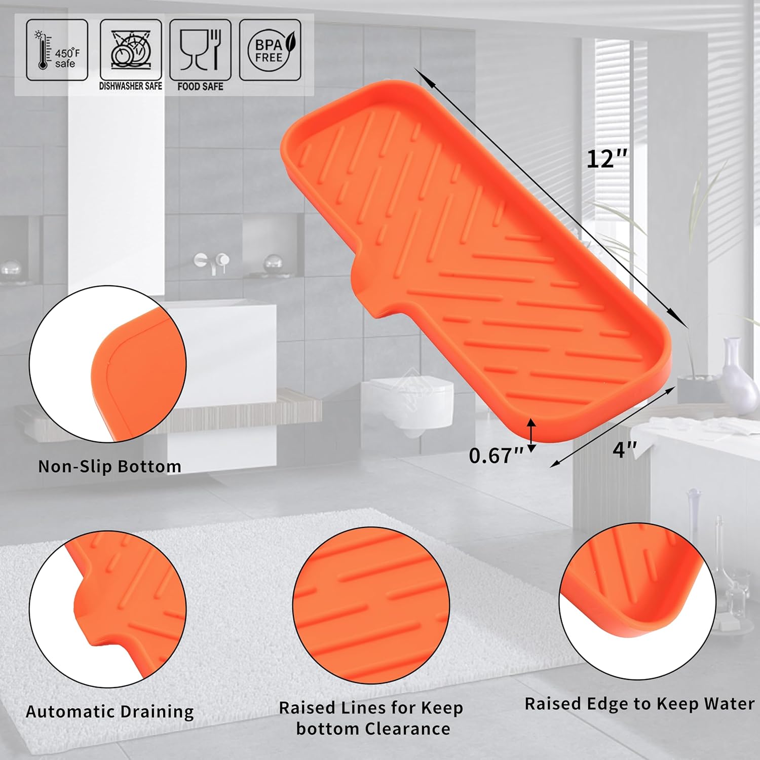 Silicone Bathroom Soap Dishes with Drain Spout-Bathroom and Kitchen Sink Organizer,Sponge