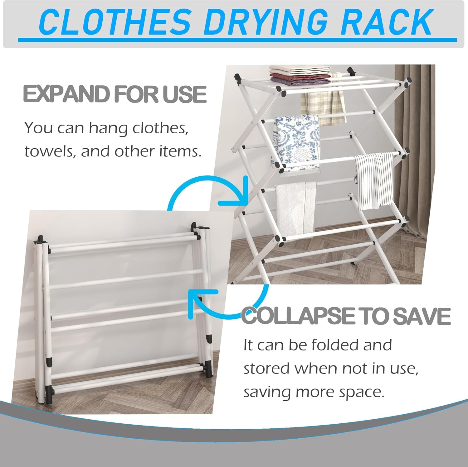 Household Indoor Folding Clothes Drying Rack, Dry Laundry and Hang Clothes,Towel Rack for Storage