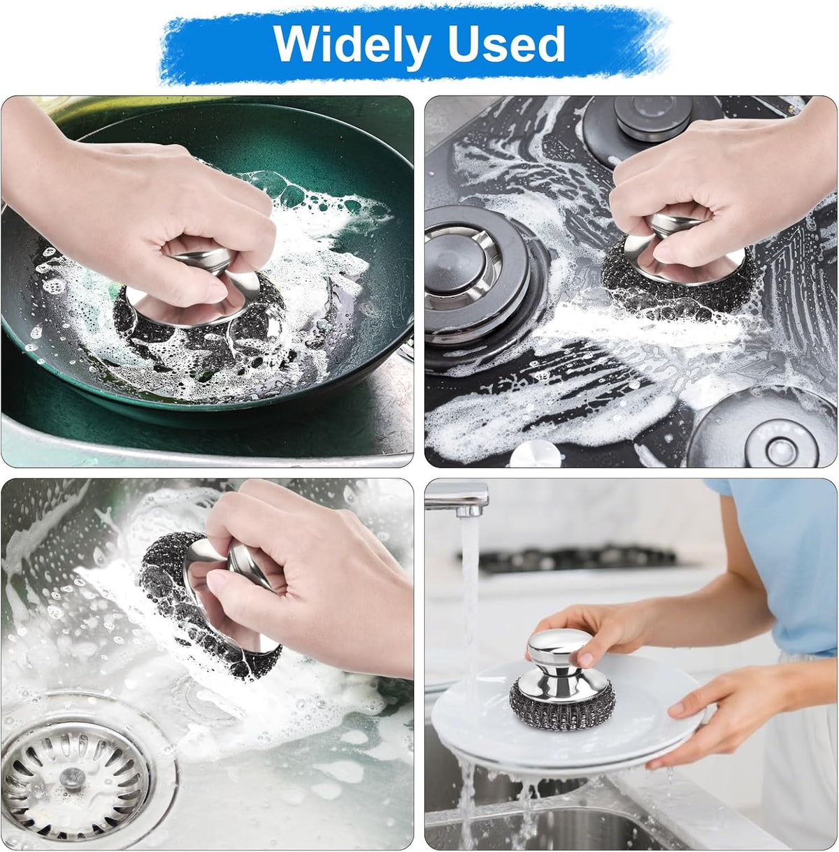 7PCS Steel Wool Scrubber Pads, Stainless Steel Scrubber Set with 1PCS Handle, Metal Scrubbers for