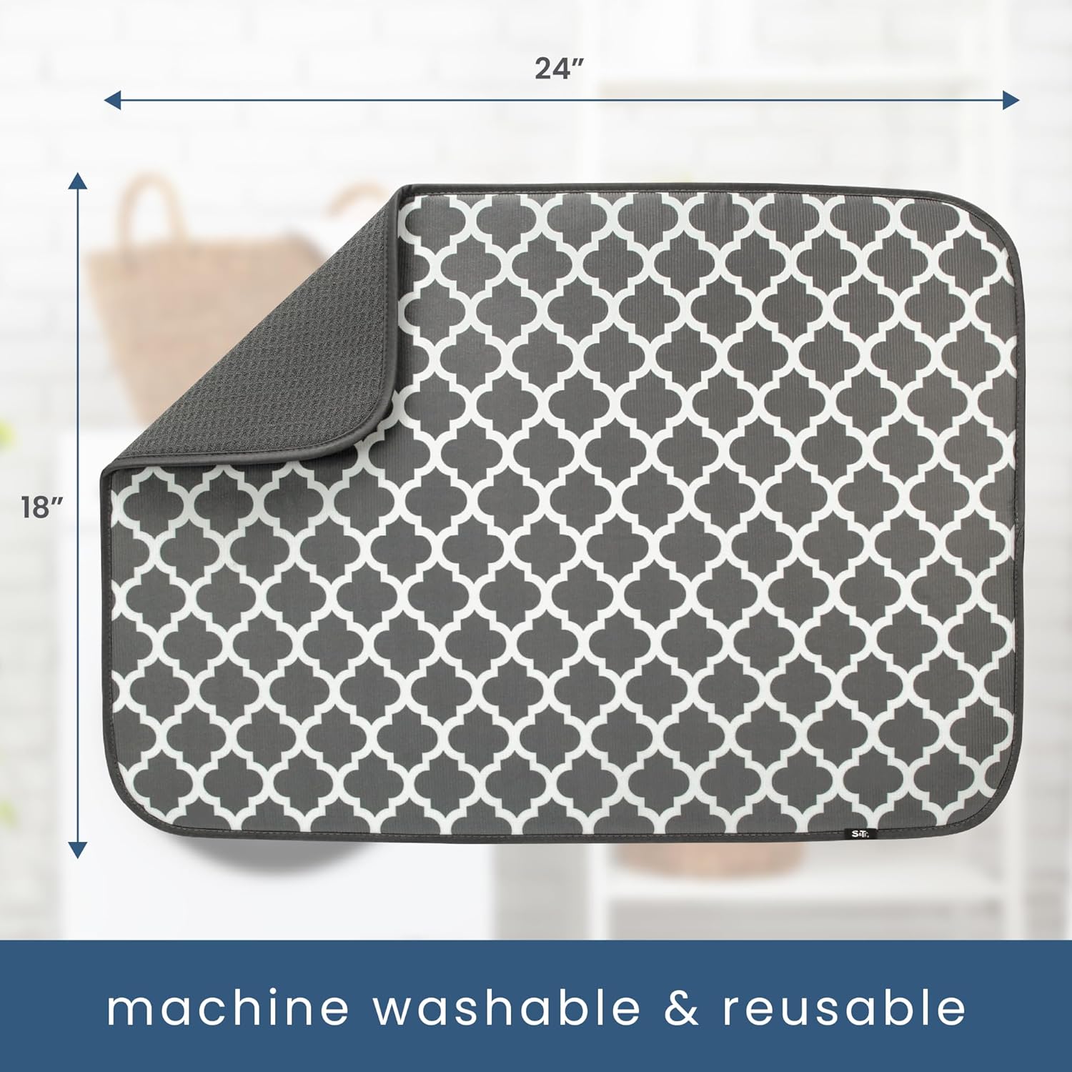 S&T INC. Dish Drying Mat XL, 18” x 24”, Absorbent Microfiber Kitchen Counter Mat, Dish Drying Pad
