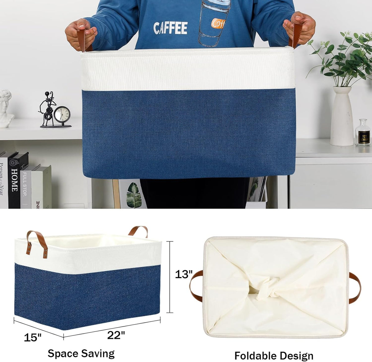 DULLEMELO 2-Pack Extra Large Blanket Basket Fabric Storage Baskets with Handles, Canvas Storage