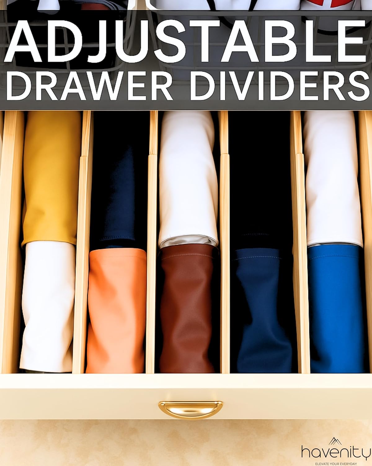 4 Pcs Bamboo Kitchen Drawer Dividers Large 14"-19", Spring Loaded, Works in Kitchen, Adjustable