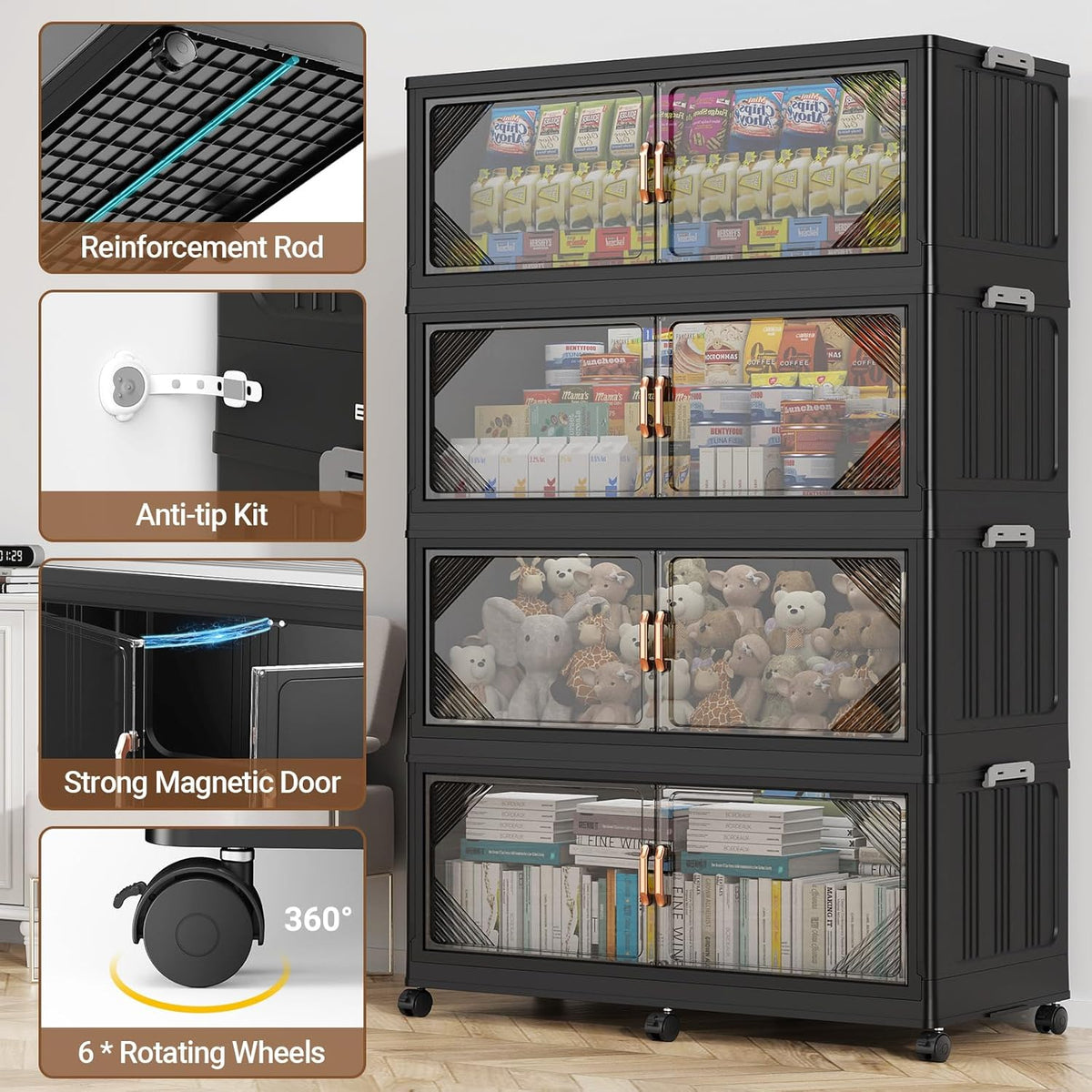 165Gal Plastic Stackable Storage Bins with Lid, 660QT Extra Large Closet Organizers Collapsible