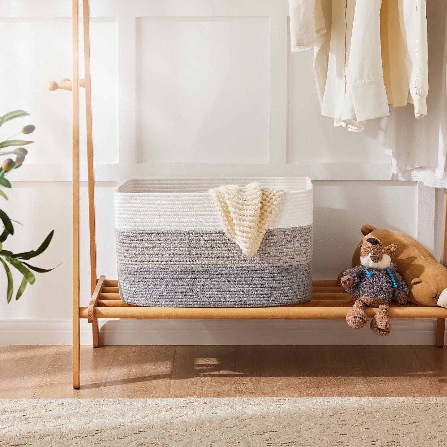 Blanket Basket,Rectangle Woven Baskets for Storage,100L Laundry Basket for Decorative Nursery