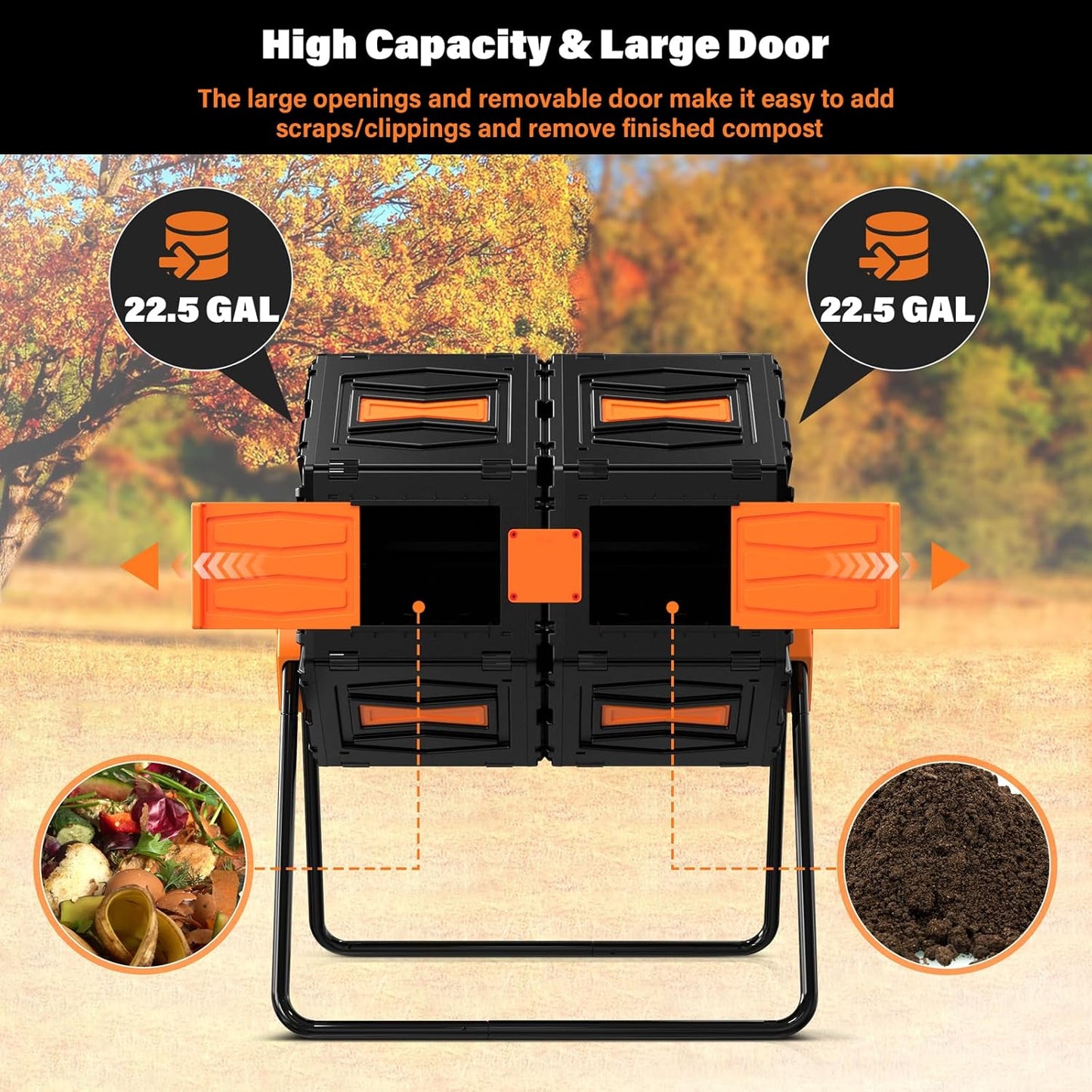 Compost Tumbler, Easy Assemble & Efficient Outdoor Compost Bin, 45 Gallon/170 Liter Large Dual