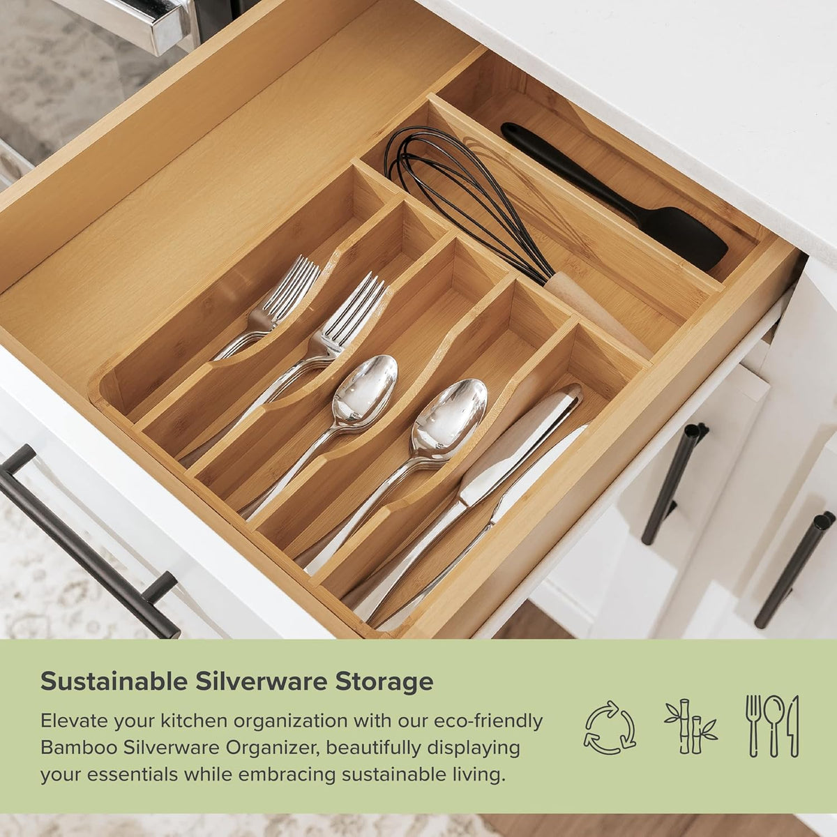 KitchenEdge Silverware Organizer - Cutlery, Flatware, and Utensil Holder for Kitchen Drawers, Fixed